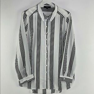 NWT  Fred David Woman Size 3X Long Sleeve Black/White Striped Blouse Shirt